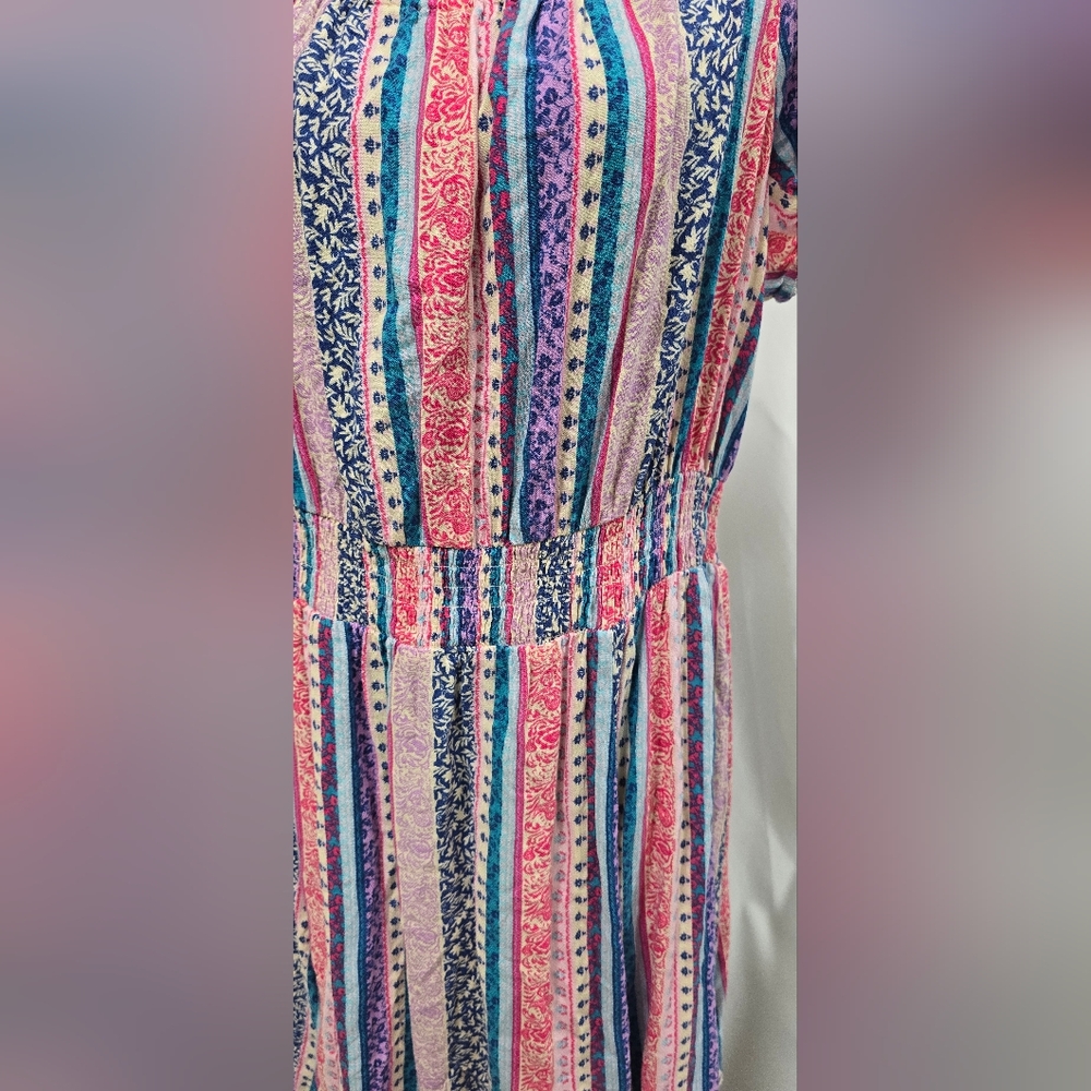 Torrid plus size 1x mini lenny smocked off shoulder dress floral stripe festival - Picture 5 of 8